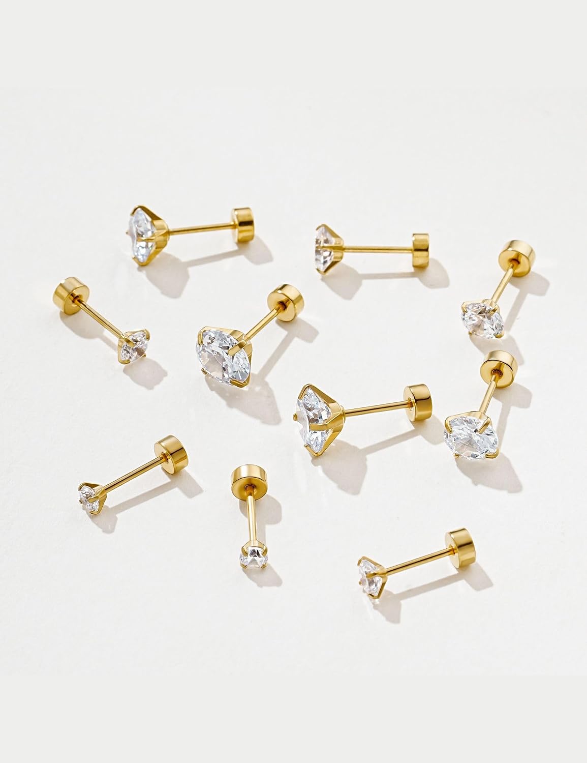 Aretes de tuerca de Kainier para mujer, chapados en oro de 14 quila...