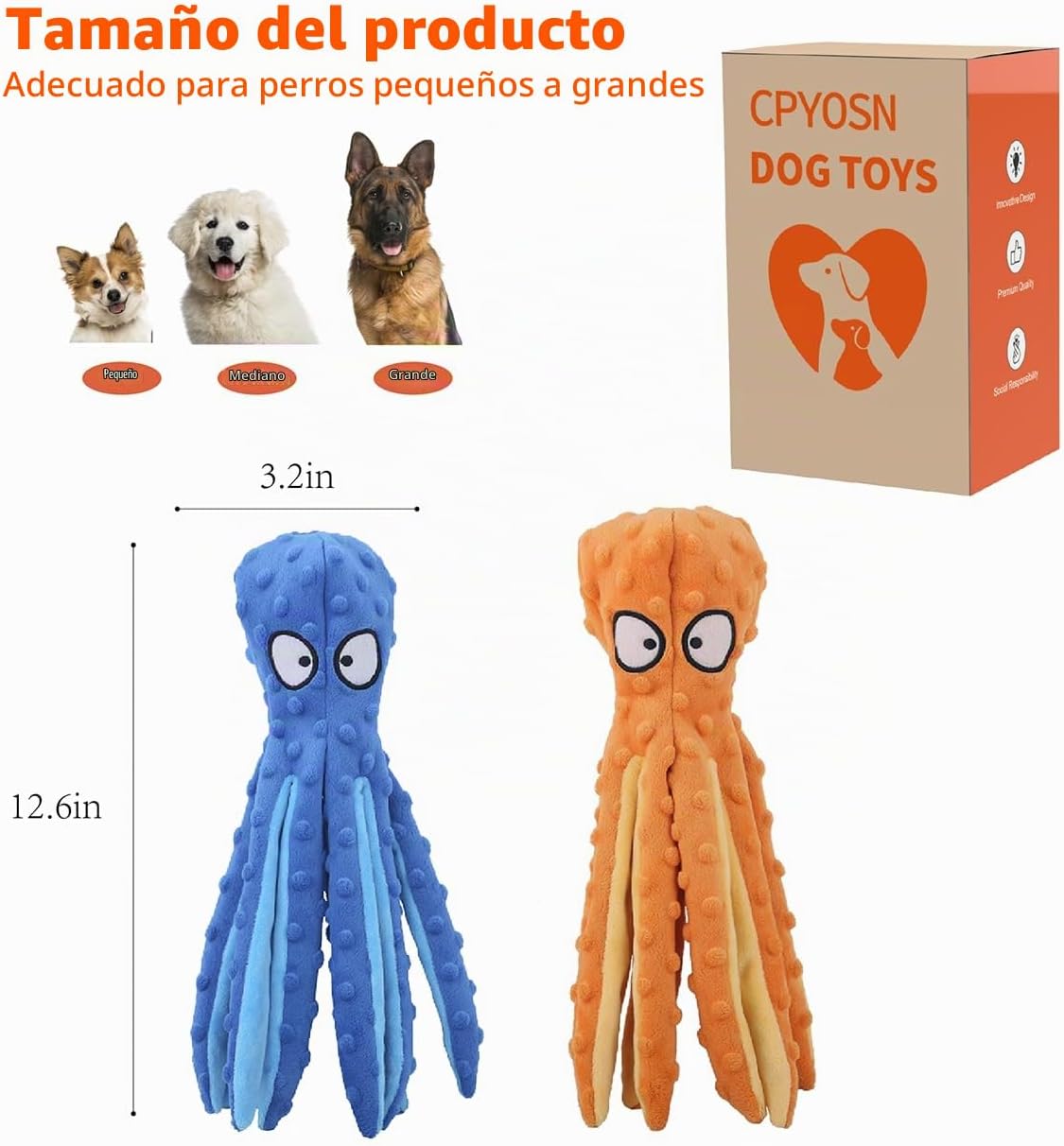 CPYOSN Paquete de 2 juguetes para perros de pulpo, sin relleno, chi...