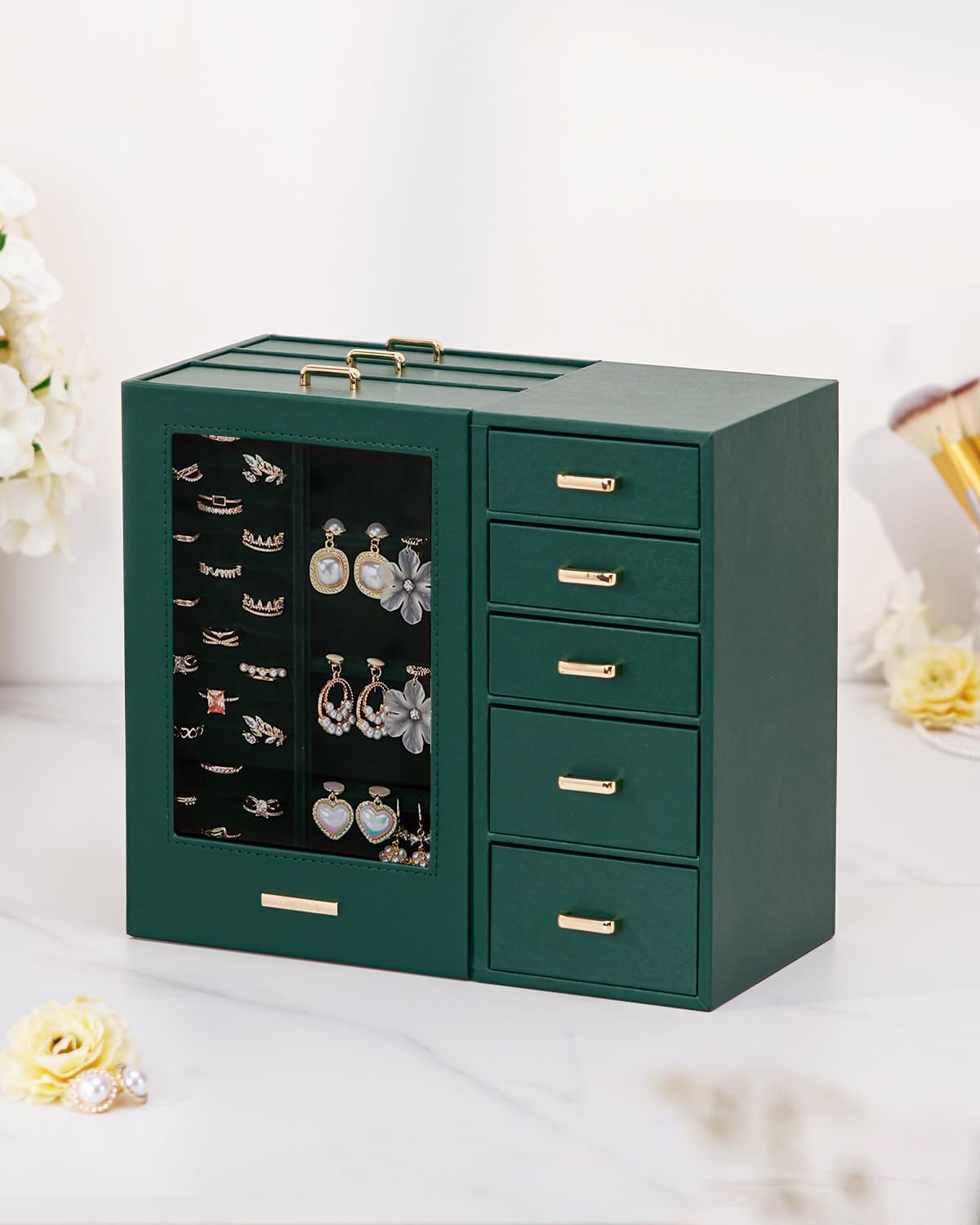 Homde - Gran joyero\/organizador\/caja con ventana de vidrio, cajon...