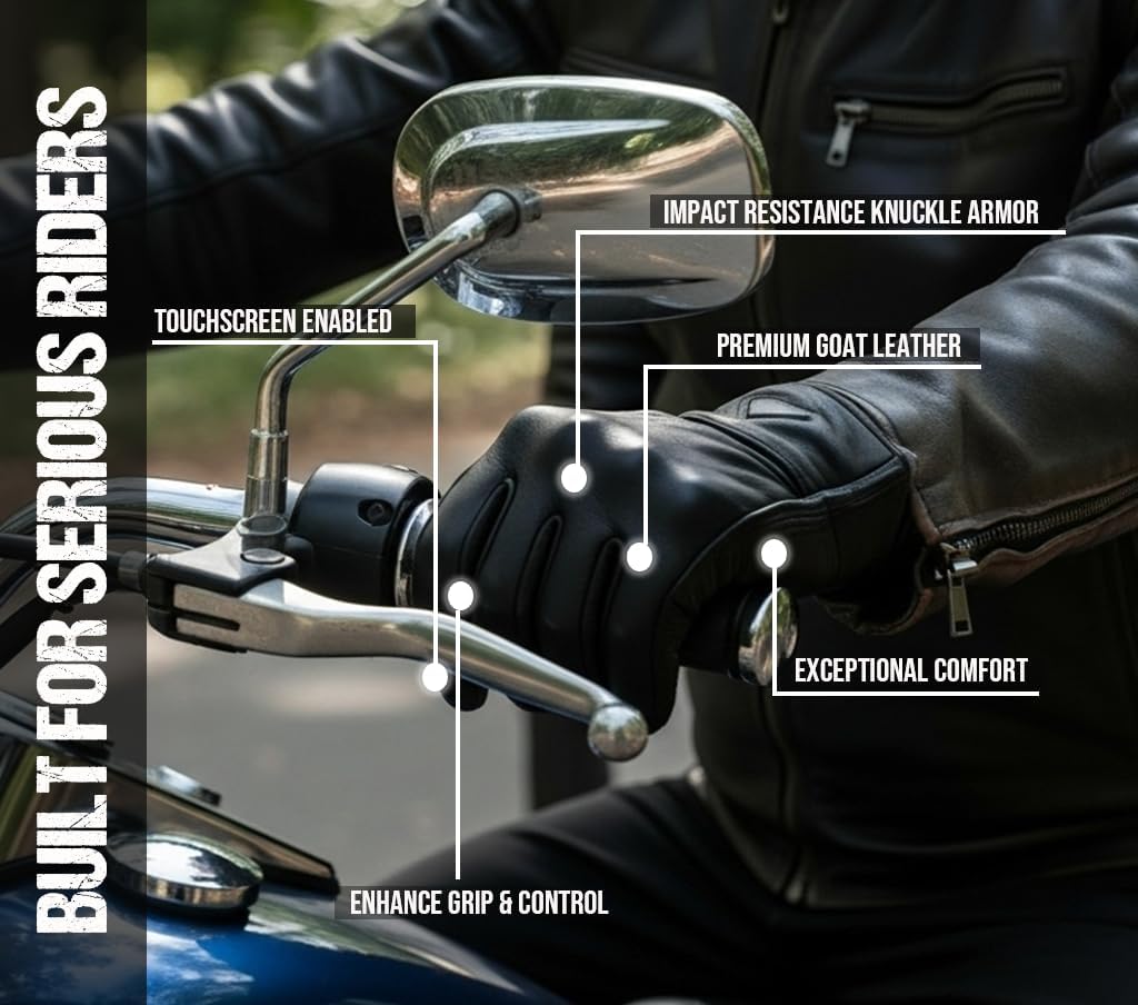 COMMUTER Guantes de motocicleta de cuero de primera calidad para ho...