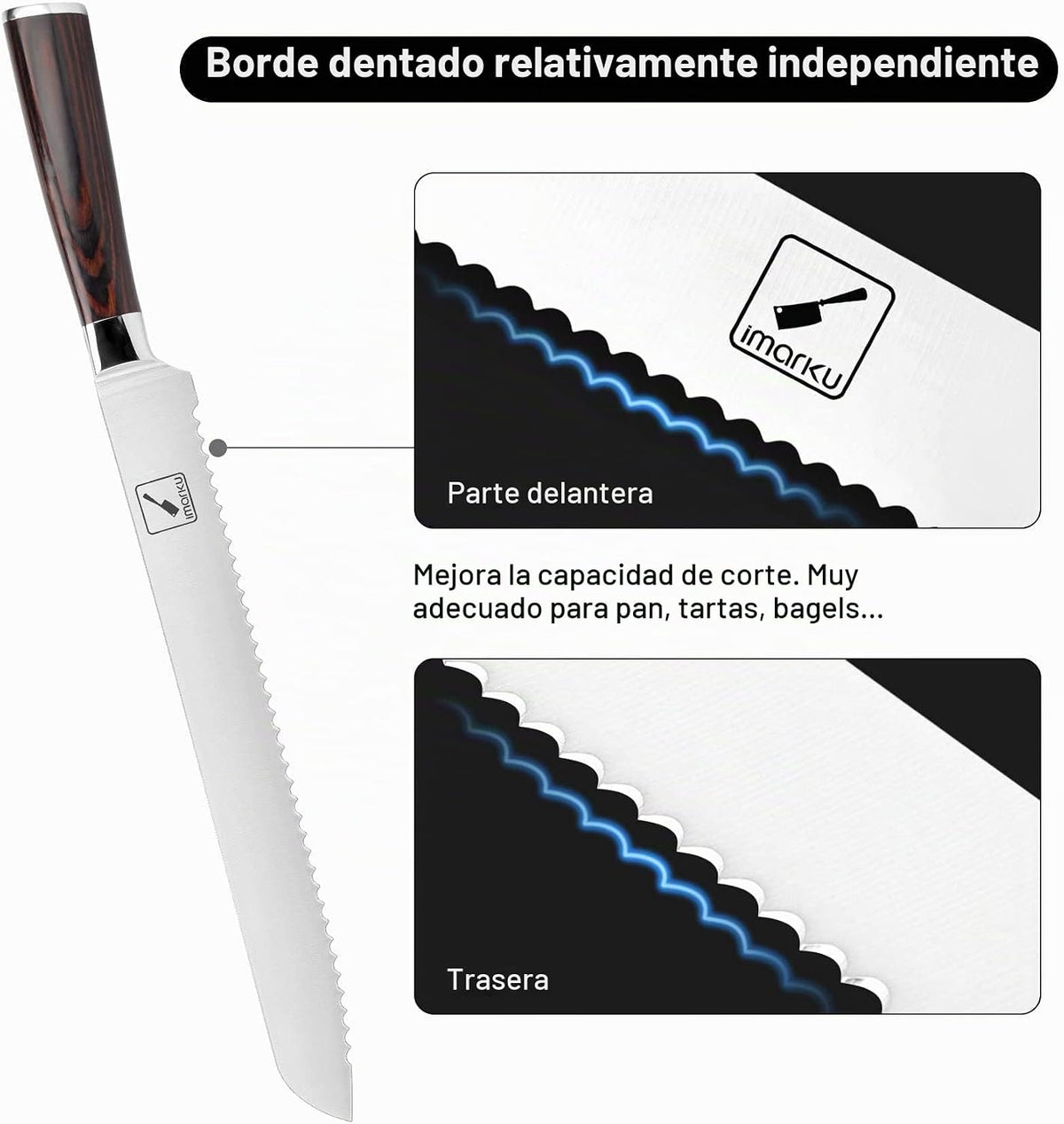 Cuchillo de pan imarku, cuchillo de sierra ultra afilado de 10 pulg...