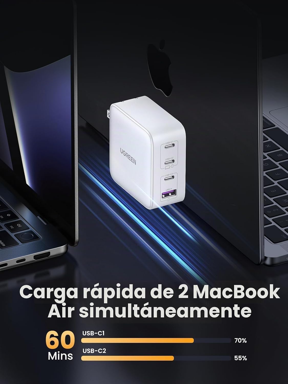 UGREEN Nexode - Cargador USB C GaN de 100 W, adaptador de corriente...