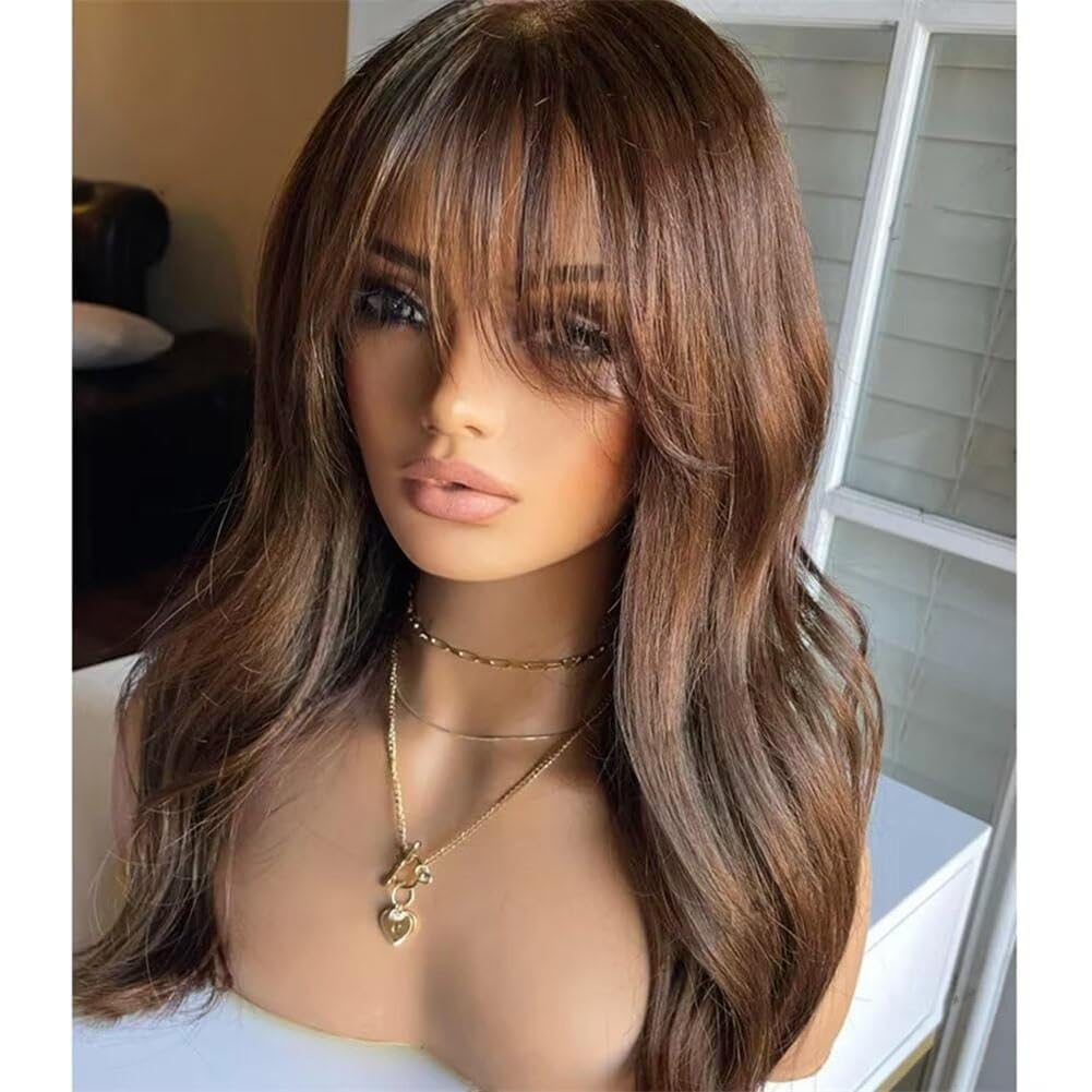 JINXIMEIHE Peluca de cabello humano marrón chocolate para mujer, 18...