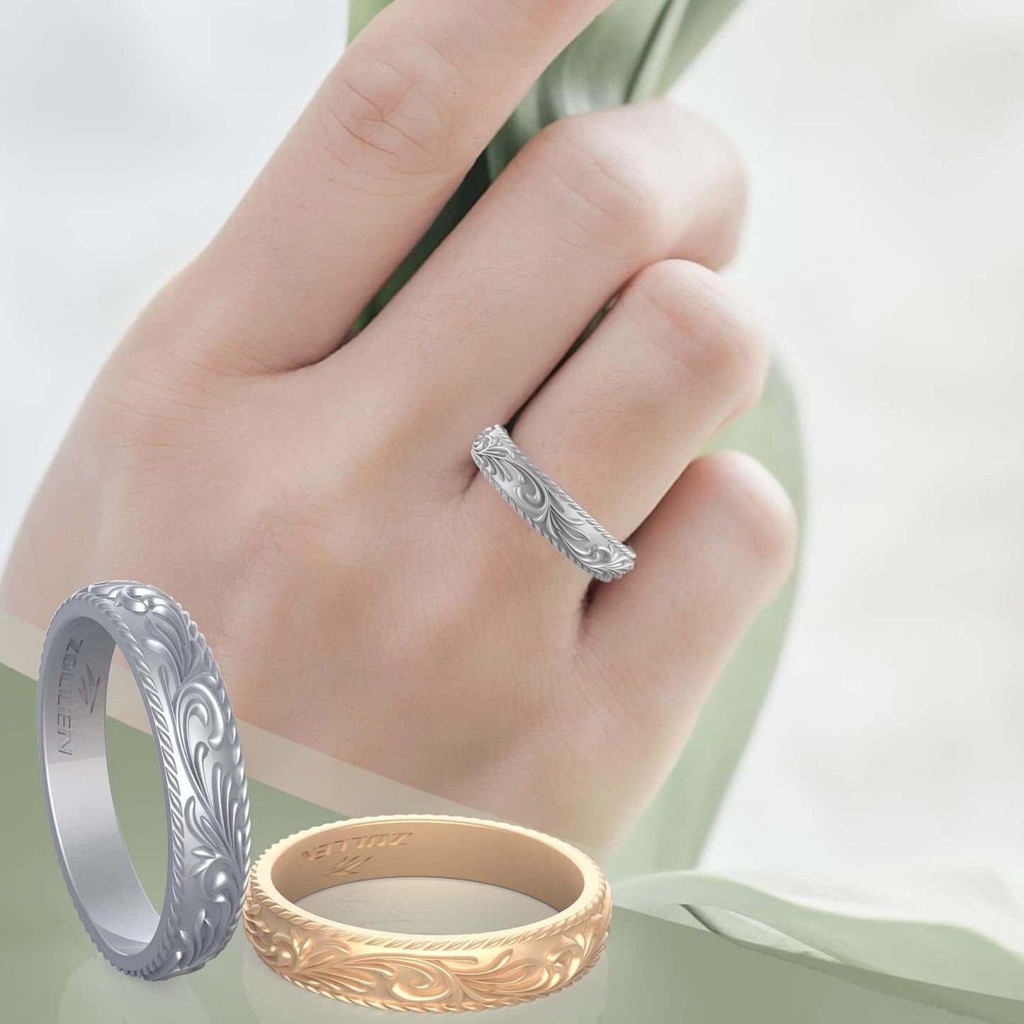 Zollen Anillos de boda de silicona para mujer, paquete de 4\/7 unid...
