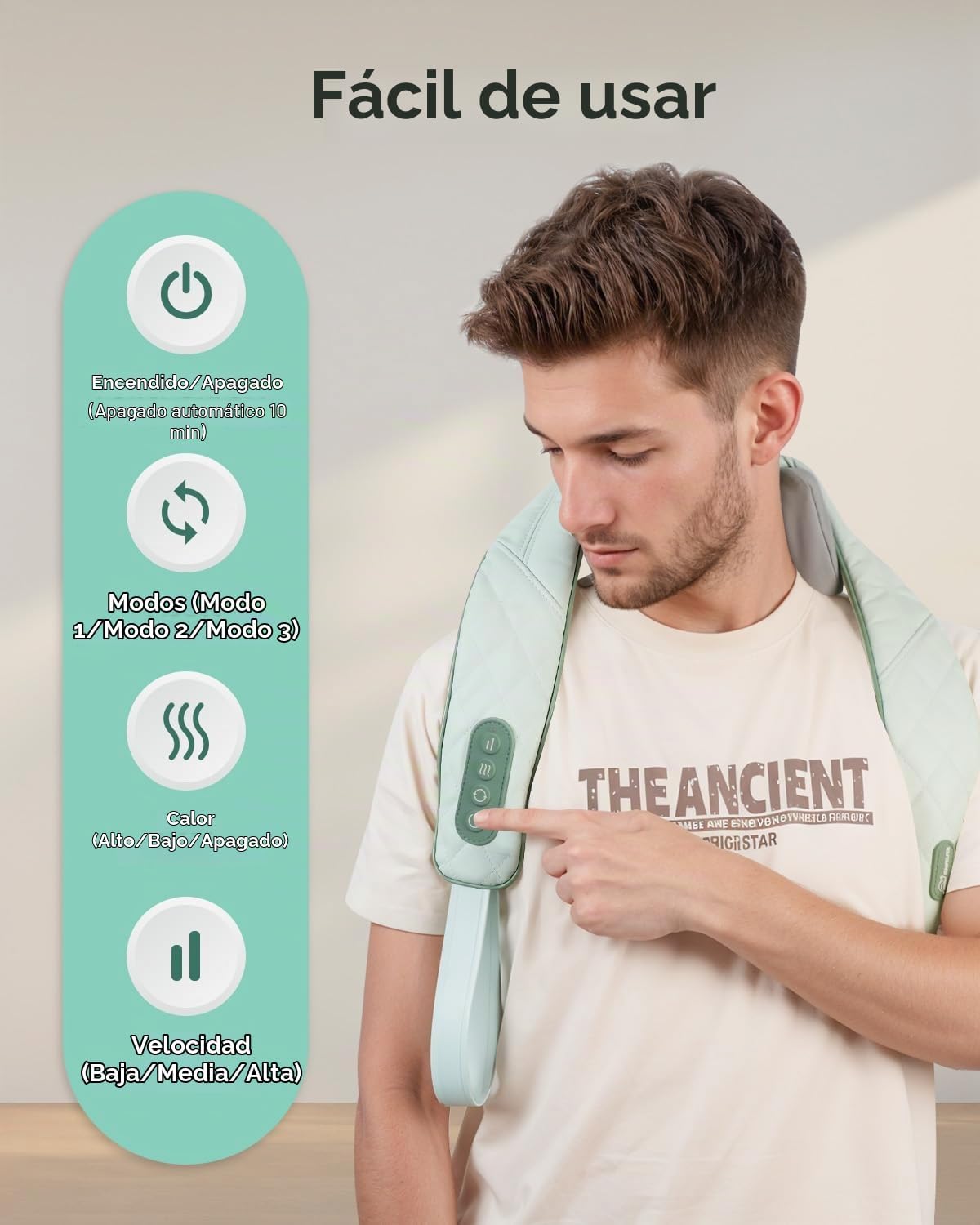 Snailax - Masajeador Shiatsu Inalámbrico para Cuello con Calor, Mas...