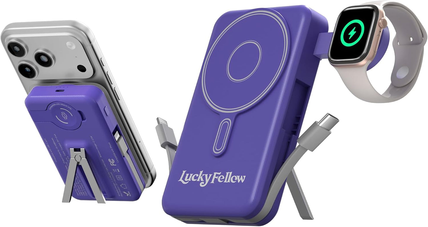 LUCKYFELLOW Cargador portátil magnético con cables integrados, esta...