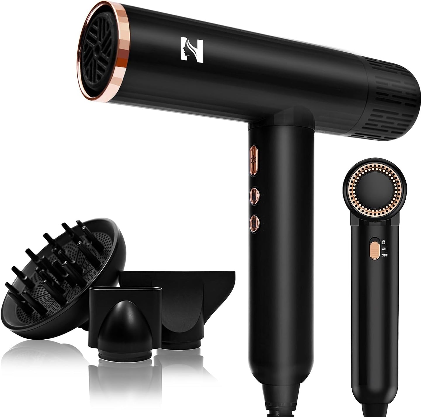Nicebay Secador de pelo iónico con difusor para cabello rizado, mot...