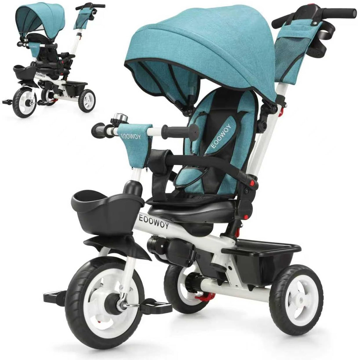 EOOWOY Triciclo para niños pequeños con mango de empuje, triciclo 7...