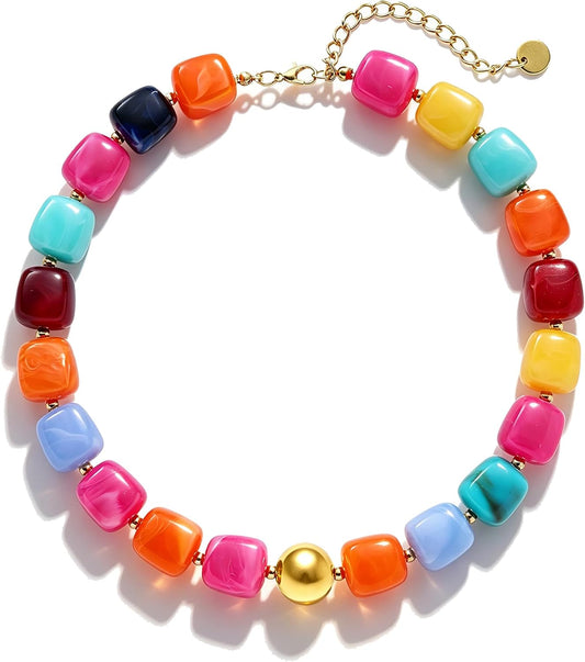 Noihlja Collar de cuentas gruesas para mujer, colorido, bohemio, gr...