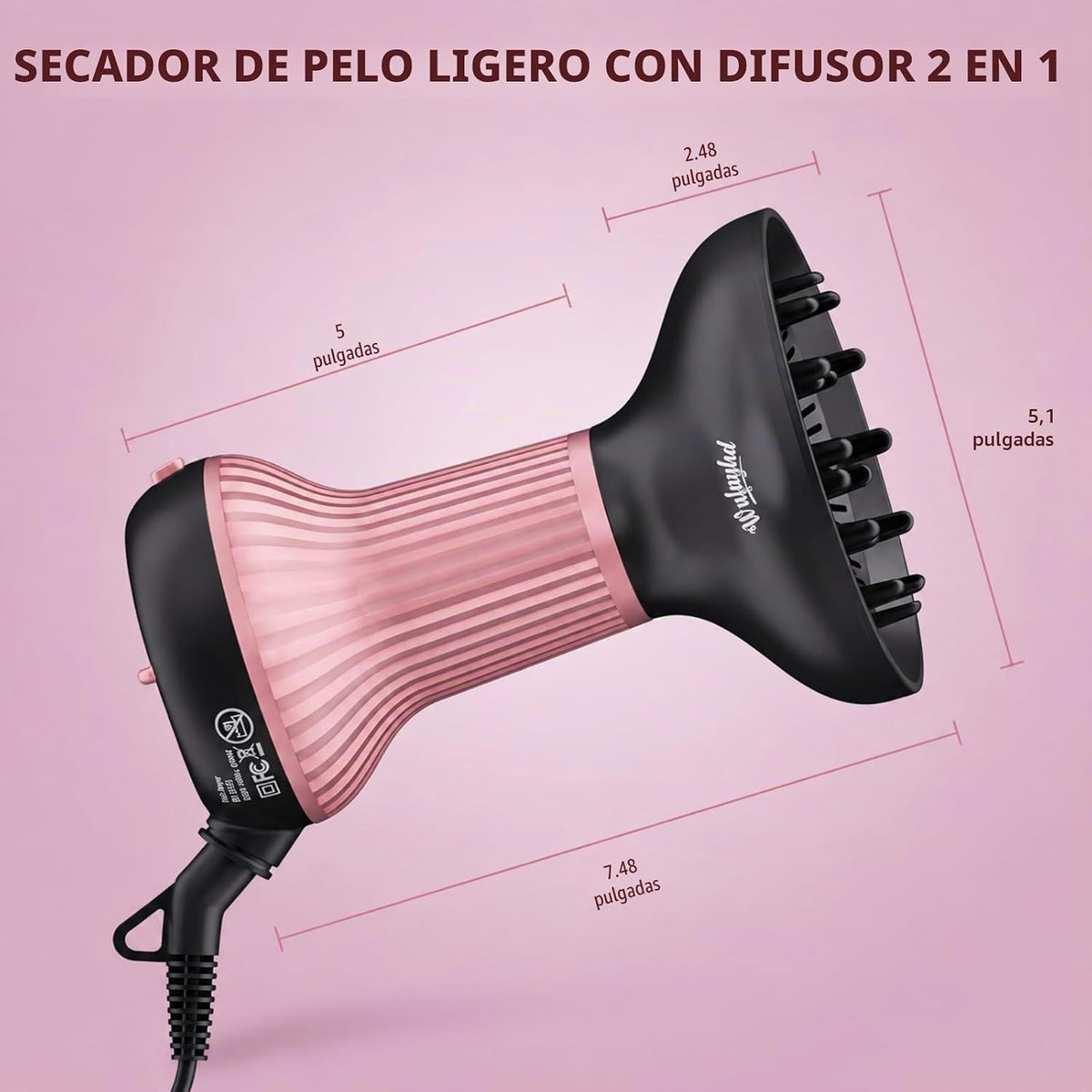 WUFAYHD - Secador de pelo difusor para cabello rizado, secador de p...