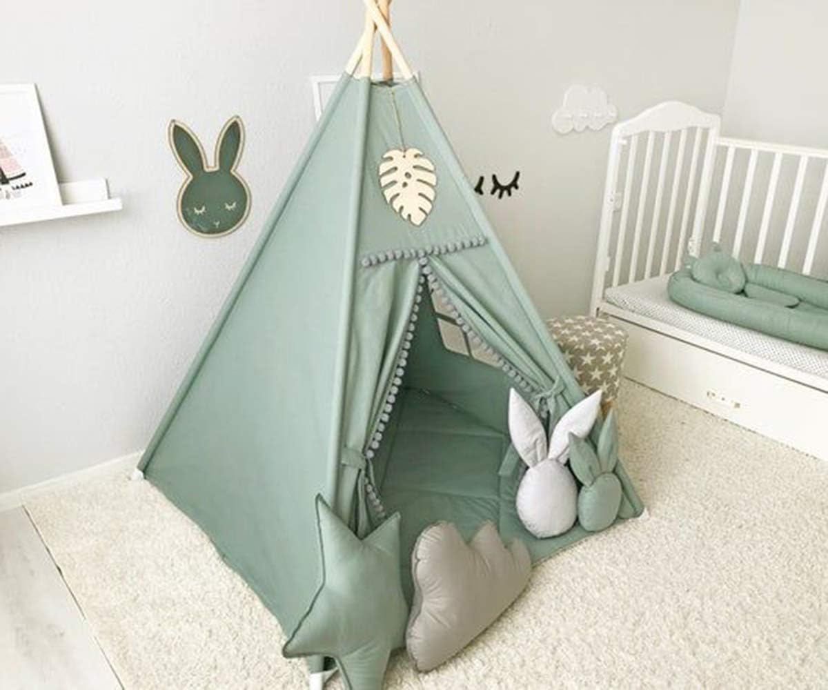 RONGFA Tienda de campaña para niños con pompón blanco, tipi de jueg...