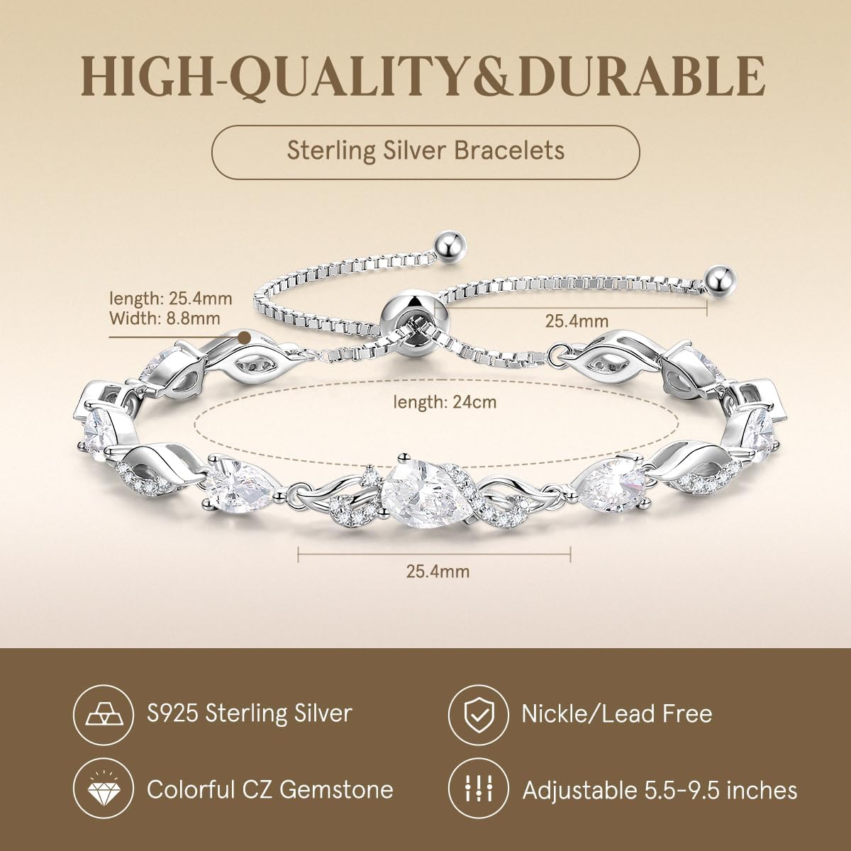 FANCIME Pulsera de piedra natal para mujer Pulsera de tenis ajustab...
