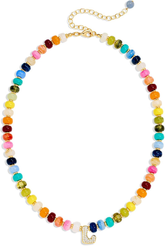 TENTMENTISE Collar con inicial de cuentas coloridas para mujer, col...