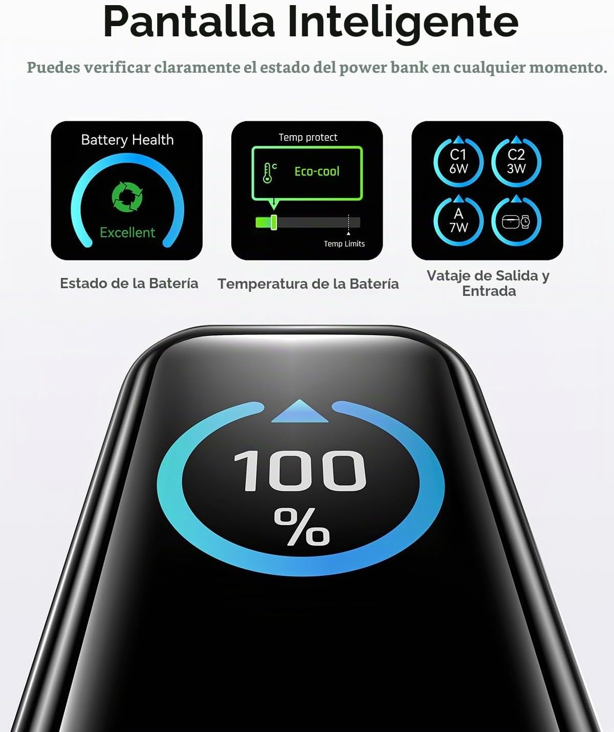 MOKiN Cargador portátil con cable USB-C retráctil integrado, cargad...