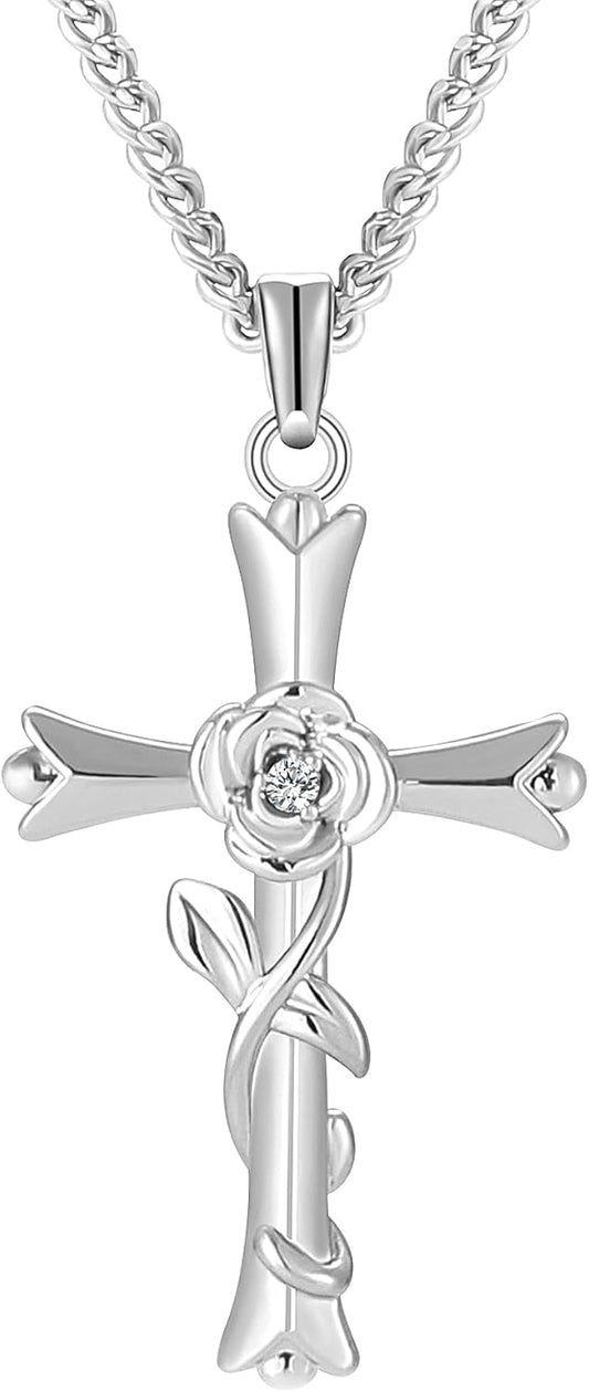 Collar de cruz ACECHA para mujer | Collar colgante de fe de plata c...