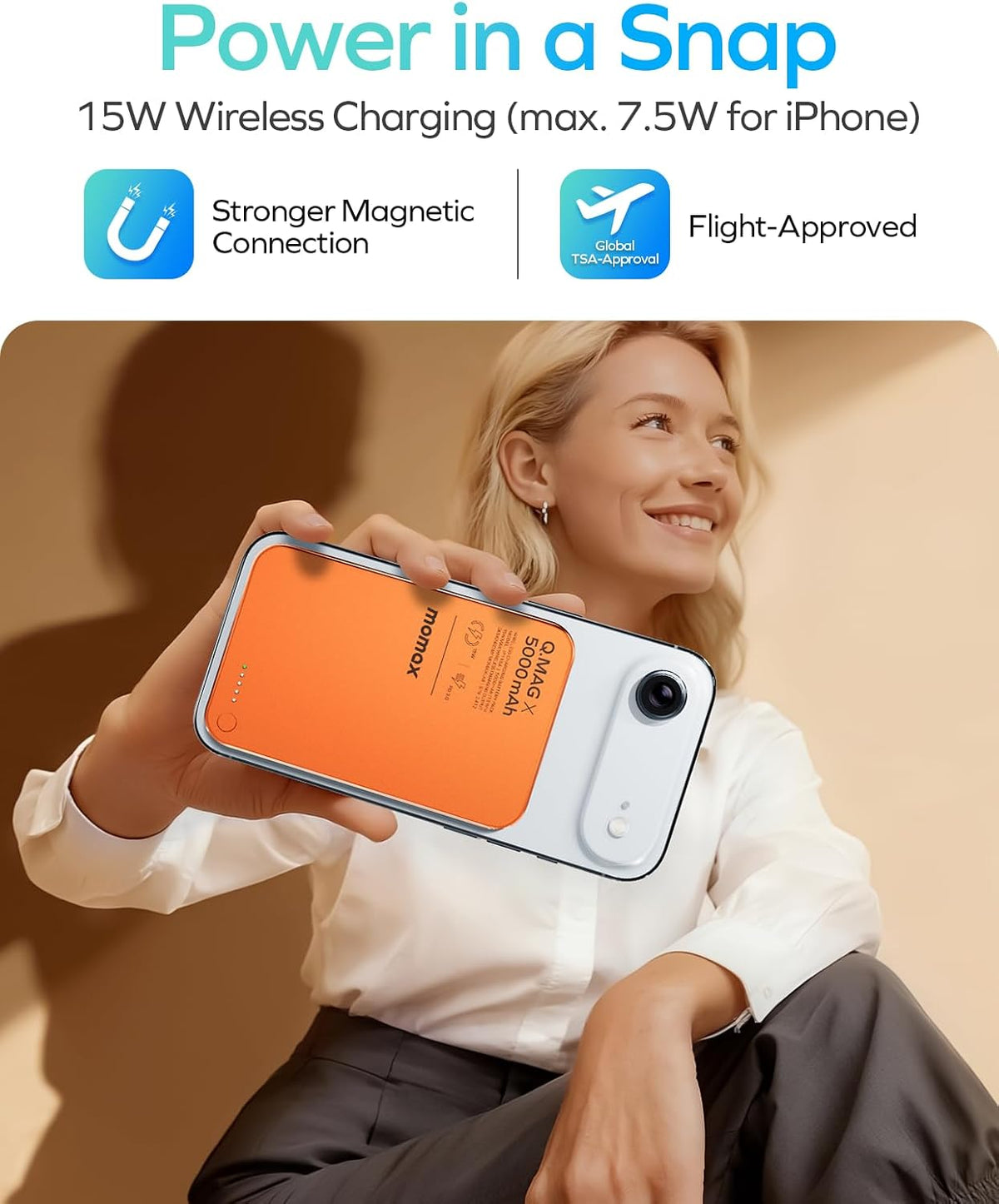 MOMAX Banco de energía inalámbrico magnético de 5000 mAh, cargador...