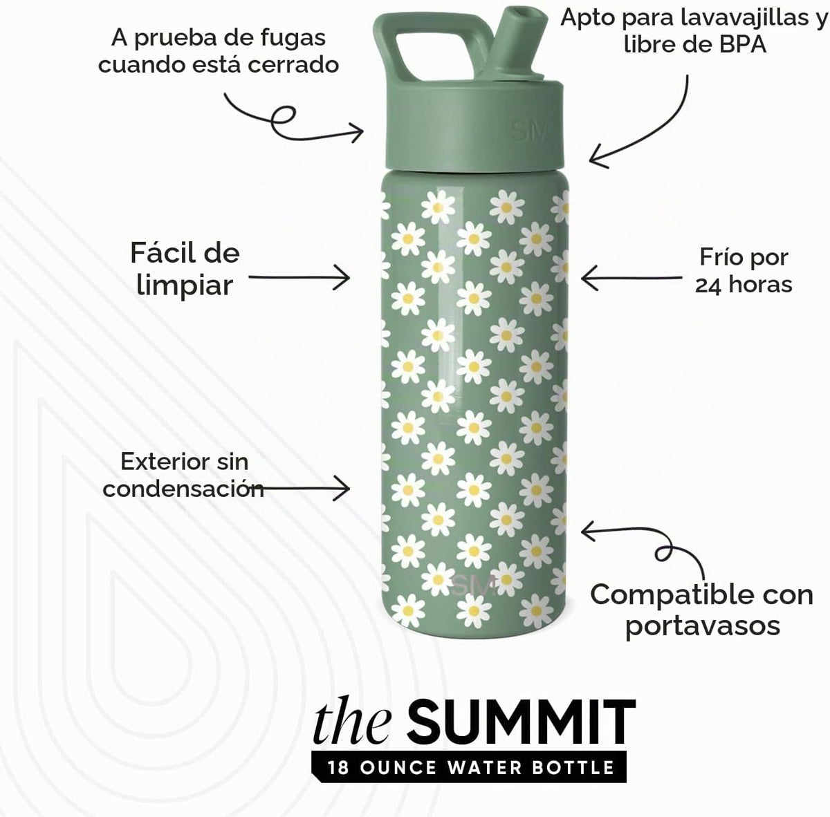 Simple Modern Summit - Botella de agua con tapa con pajilla, vaso c...