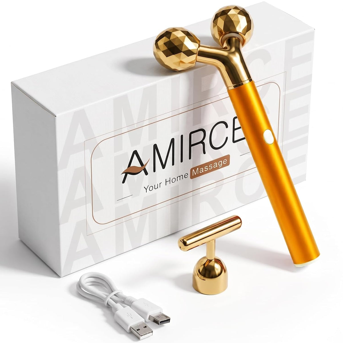 Amirce Rodillo masajeador facial recargable, masajeador facial con...