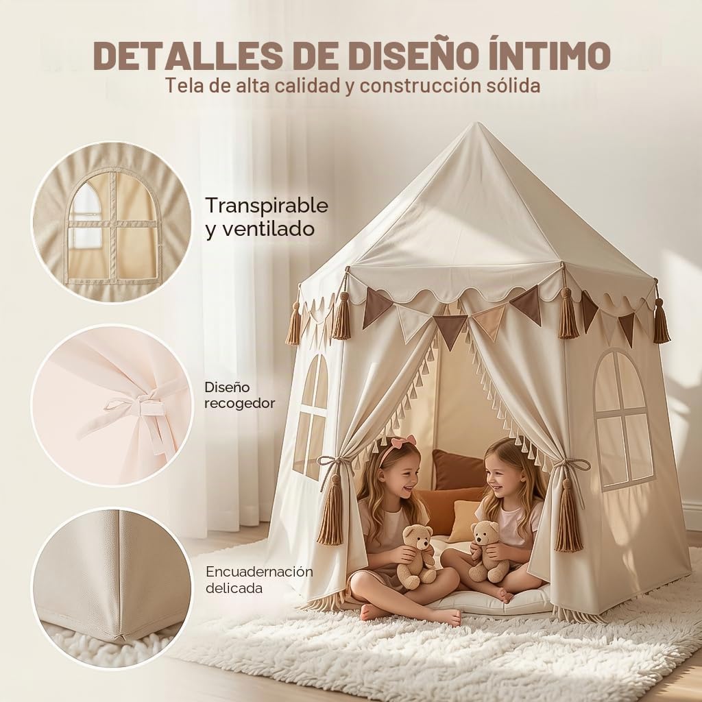 Tienda de campaña grande para niños con luces de estrellas, bandera...