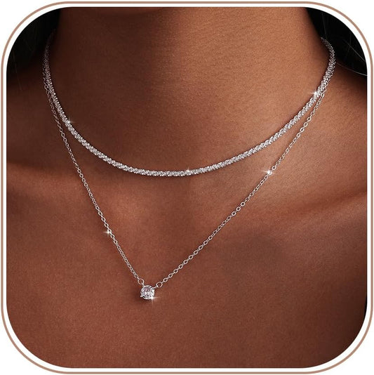 MIDEEO Collares en capas de oro para mujer, chapado en oro de 14 qu...