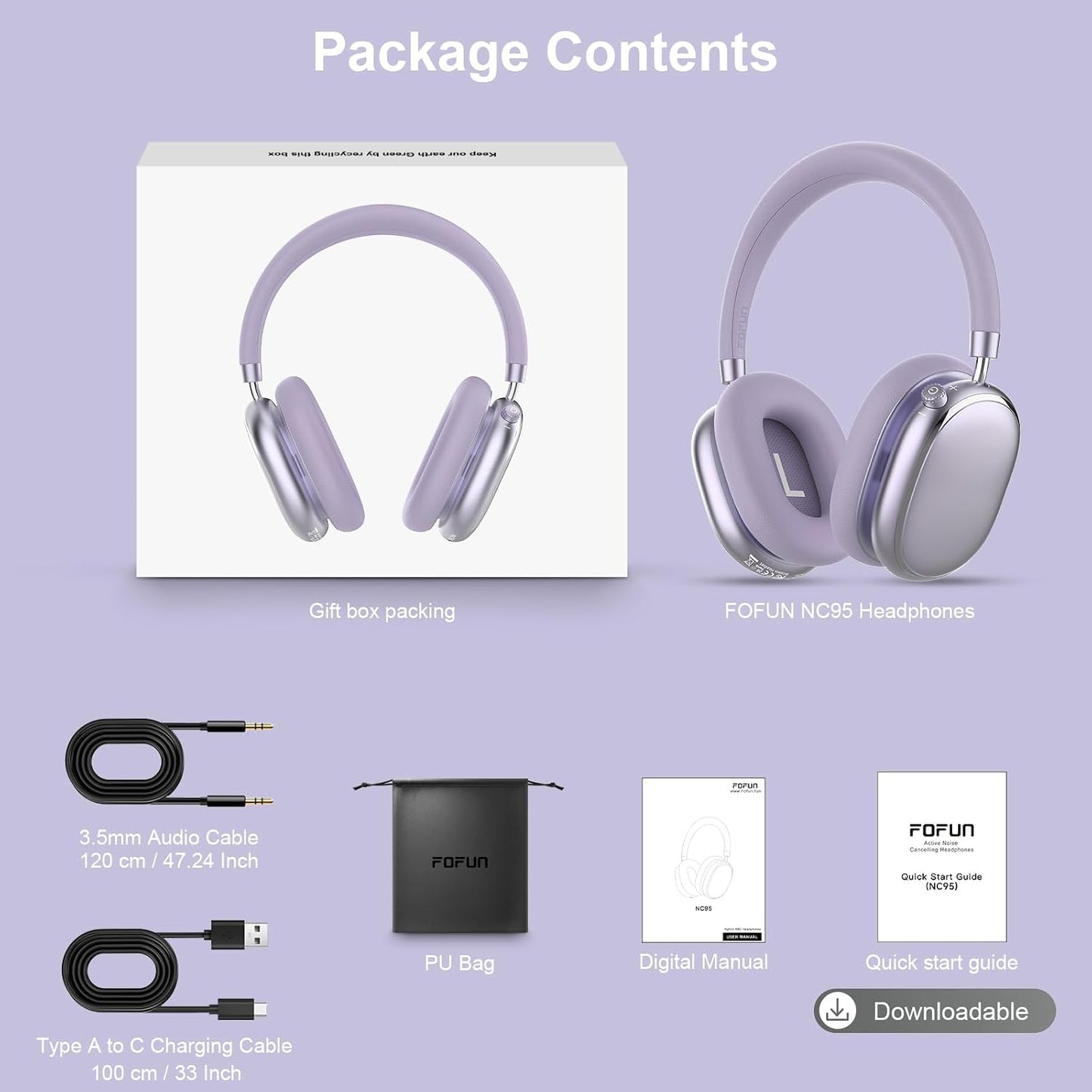 FOFUN Auriculares híbridos con cancelación activa de ruido sobre la...