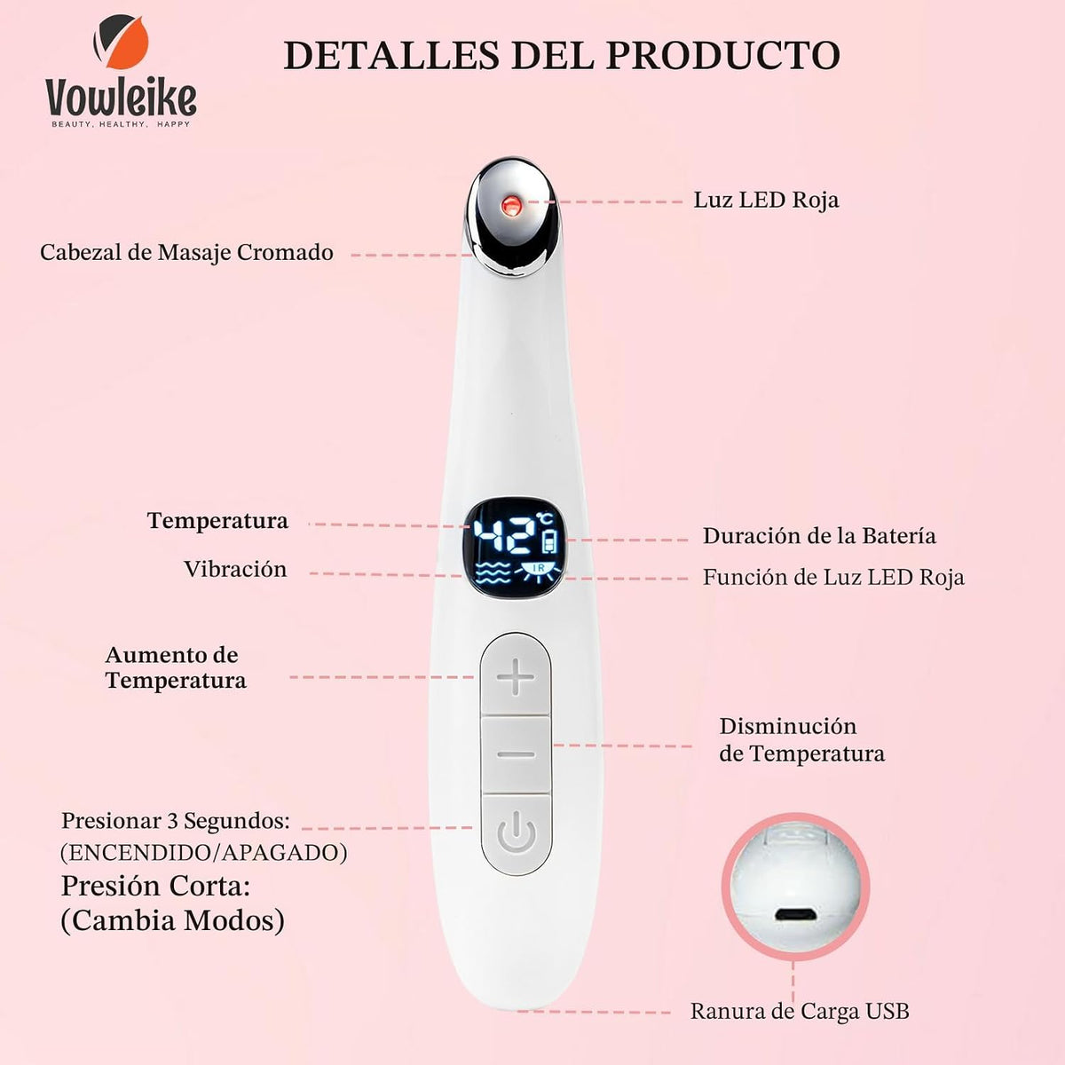Vowleike Varita de Levantamiento de Ojos, 3 en 1 con Luz Roja Vibra...