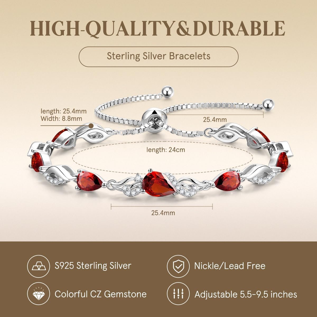 FANCIME Pulsera de piedra natal para mujer Pulsera de tenis ajustab...