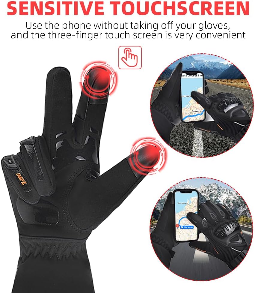 mjmoto Guantes de motocicleta a prueba de viento, impermeables, gua...