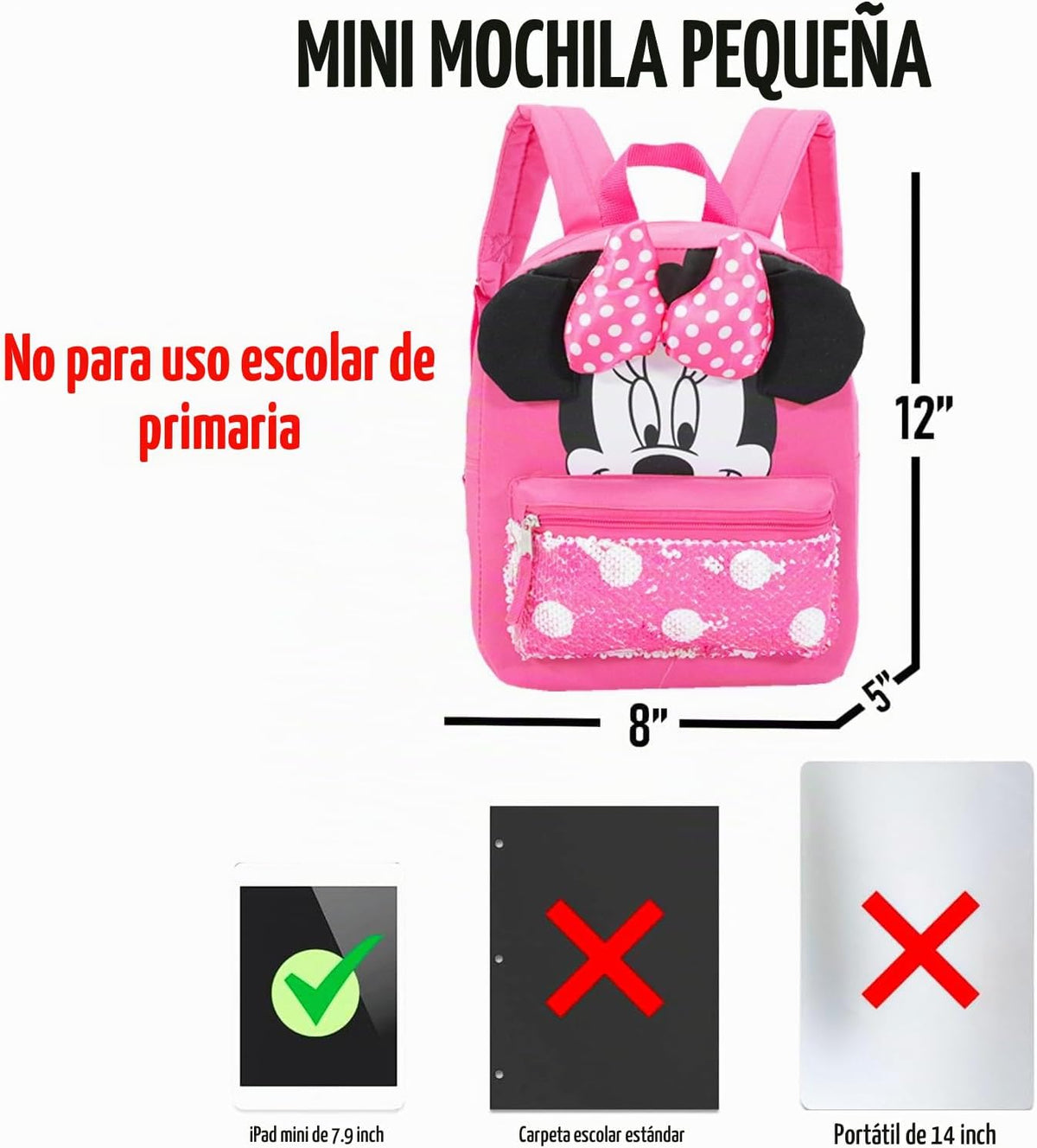 Minnie Mouse - Mini mochila para mujeres y niños, paquete de 12 pul...