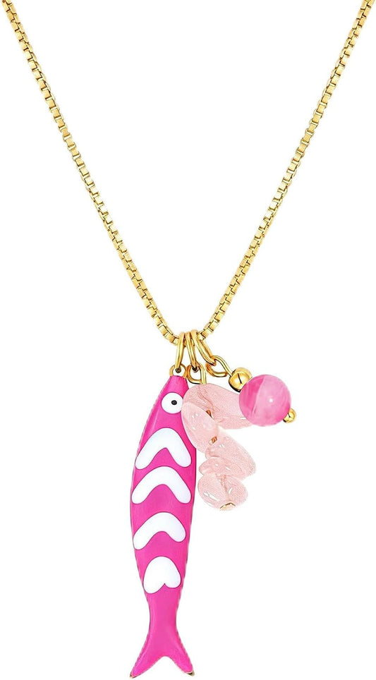 FILMOON Collar de pez para mujer, chapado en oro, colgante de pez,...