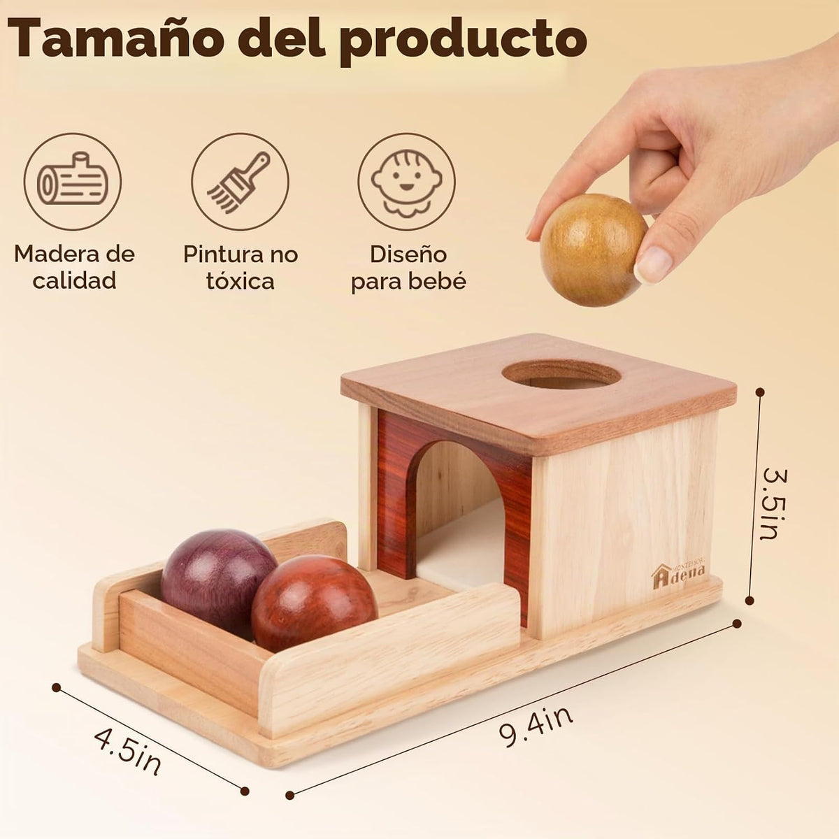 Adena Montessori Caja de permanencia de objetos, 3 bolas de madera,...