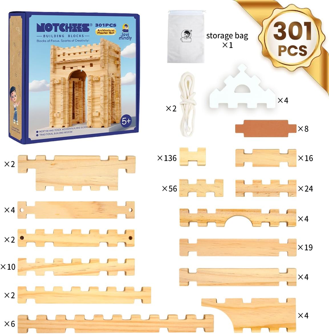 Jovi-mindly Notchies - Juego de bloques de construcción de madera (...