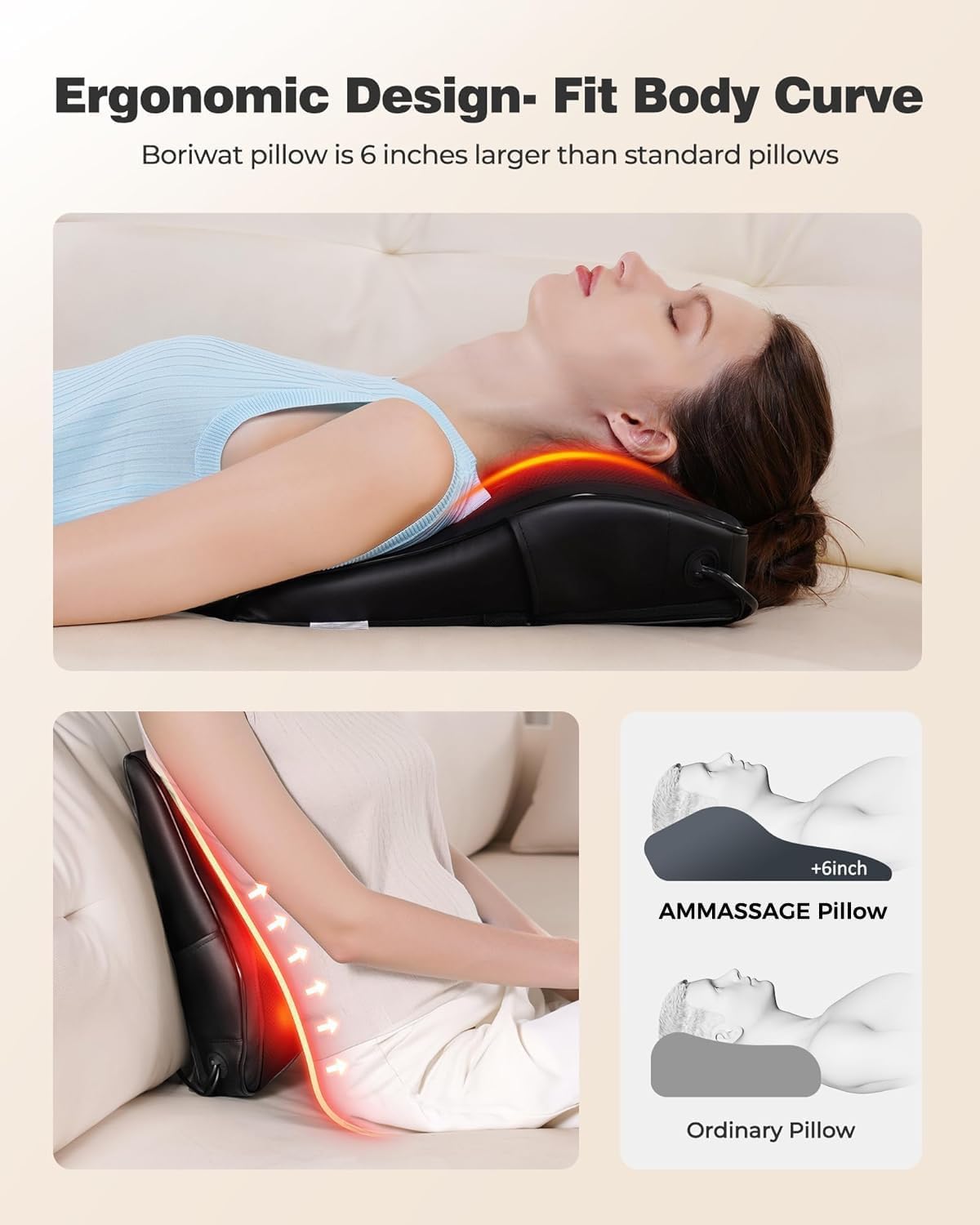 Almohada masajeadora de espalda de tejido profundo con calor, masaj...