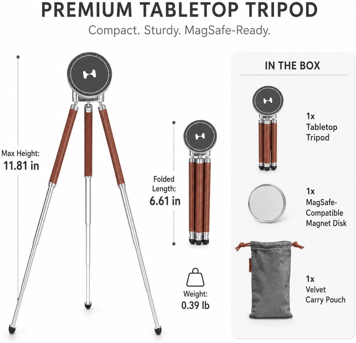 HARLOWE Trípode para teléfono MagSafe, soporte plegable de mesa par...