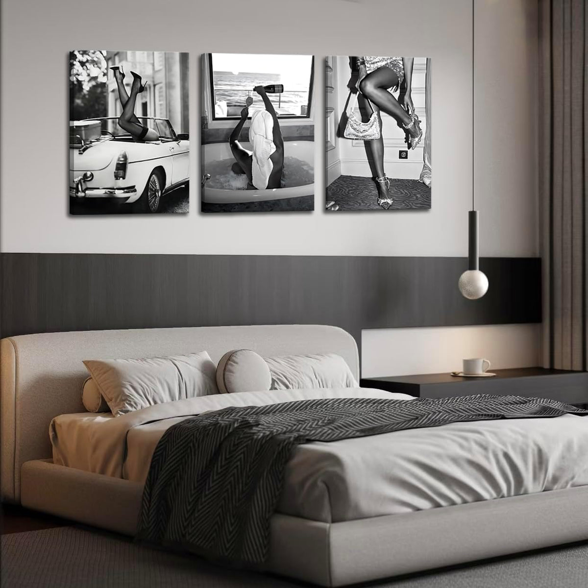 Kjarynax Arte de pared en lienzo en blanco y negro vintage con taco...