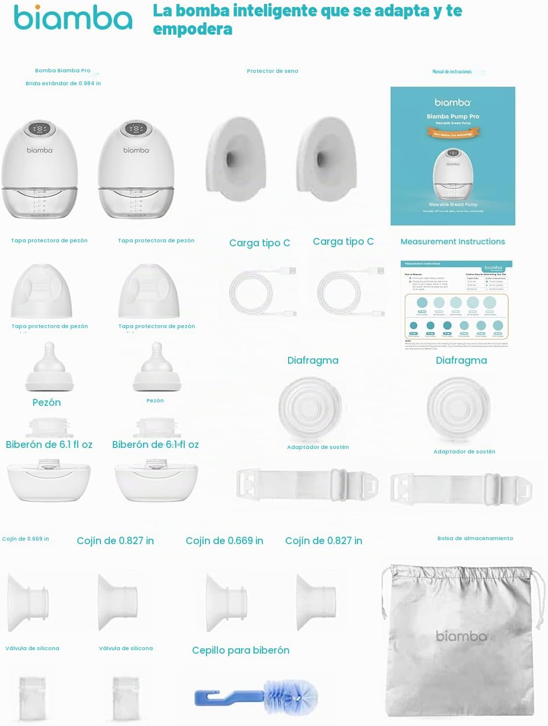 Biamba Pump Pro - Extractor de leche portátil manos libres, bombas...
