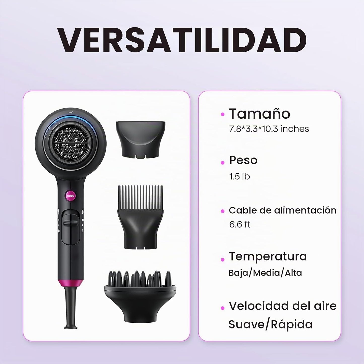 Secador de pelo Wavytalk con difusor, secador iónico Blown Away par...