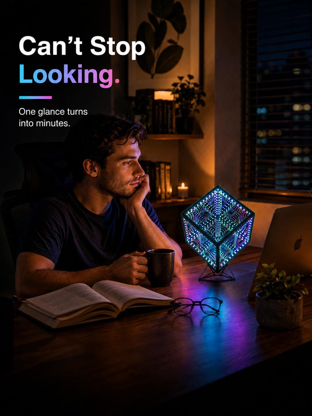 Heepulor Infinity Mirror Hyper Cube - Lámpara de mesa, luz de humor...