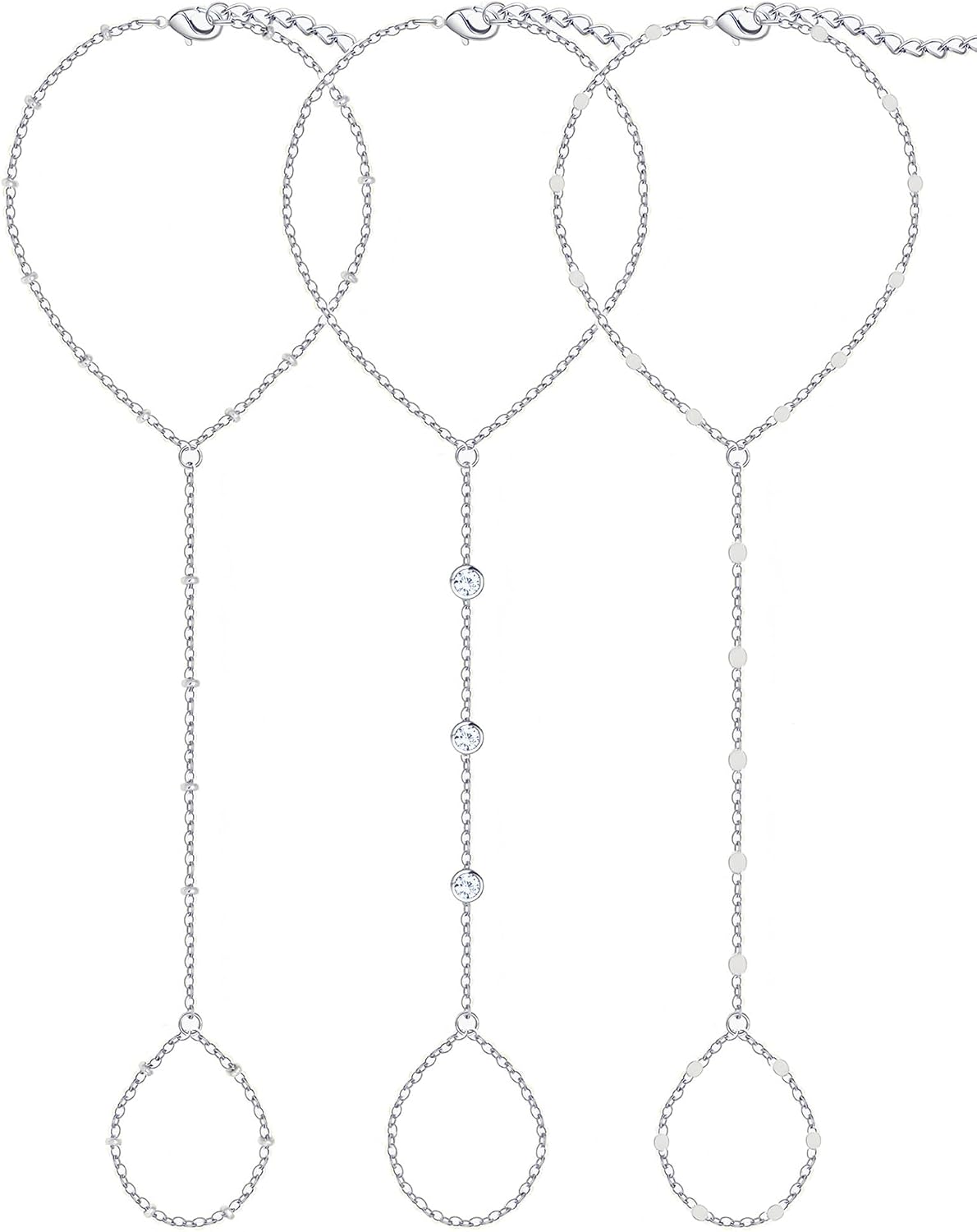 3 piezas de pulseras de cadena de mano chapadas en oro de 14 quilat...