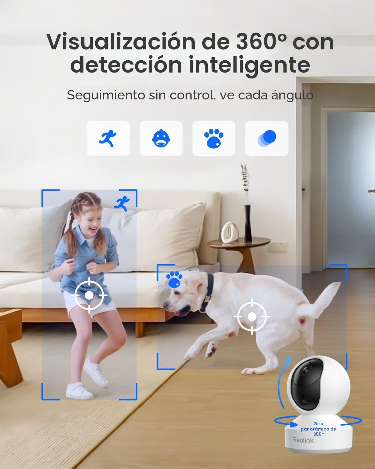 Cámara de seguridad para interiores, Reolink E1 Pro cámara de WiFi...