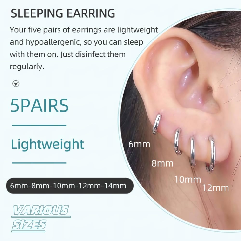 5 pares de pendientes de aro chapados en oro de 14 quilates para mu...