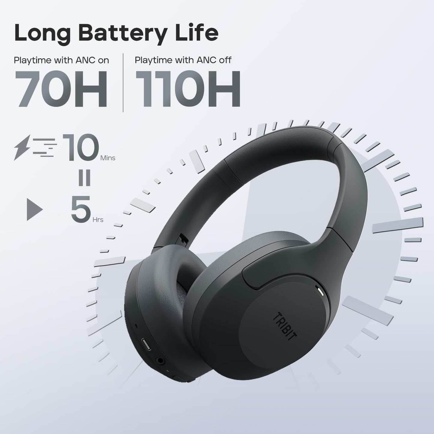 Tribit QuietPlus 81 Auriculares inalámbricos sobre la oreja, tiempo...