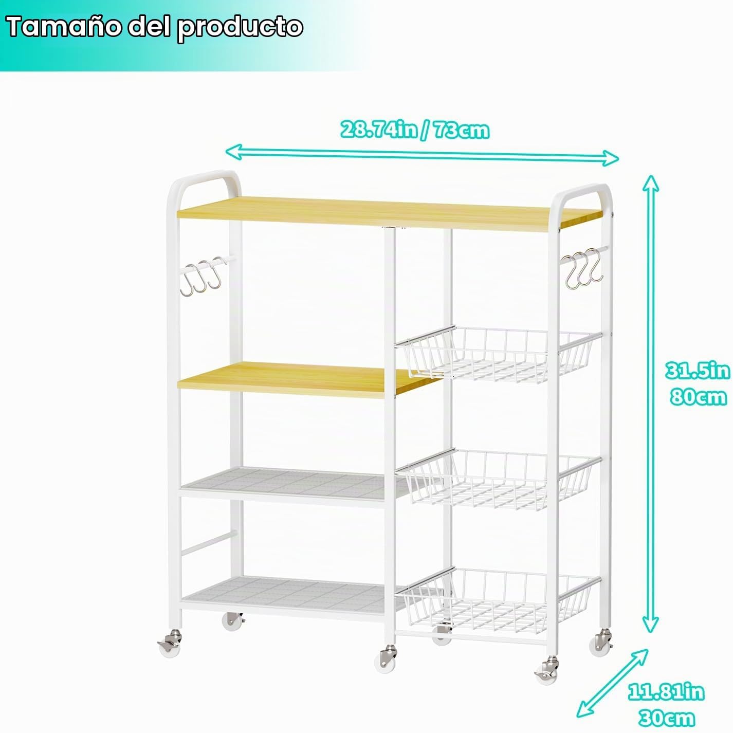 HapiRm Carrito de Cocina con Ruedas para Microondas - Soporte de Me...