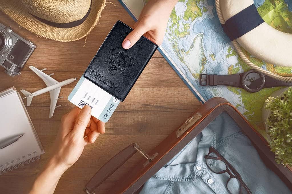 Funda para pasaporte con bloqueo RFID de piel, tarjetero con ranura...