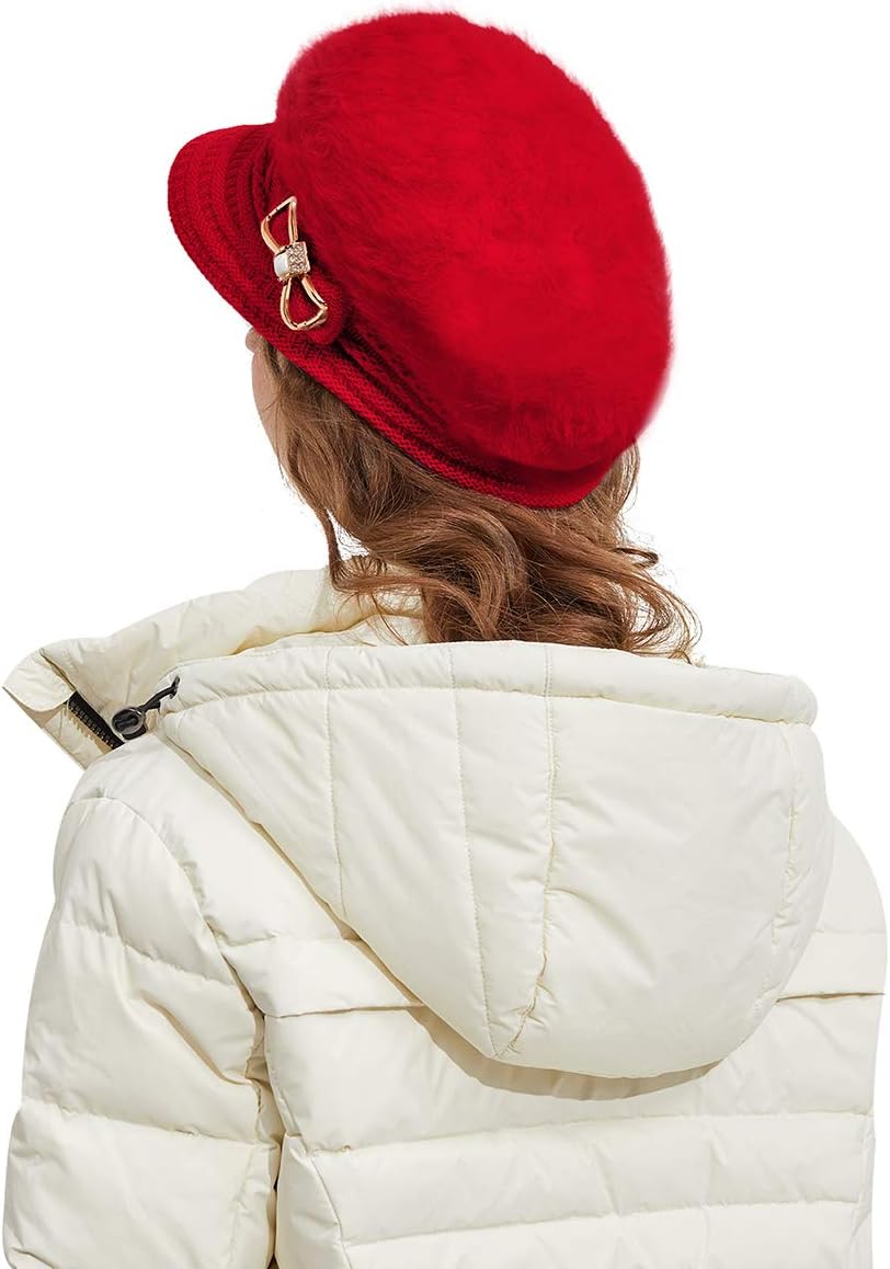 Surblue Sombrero de punto para mujer, boina, gorra de ala ancha con...