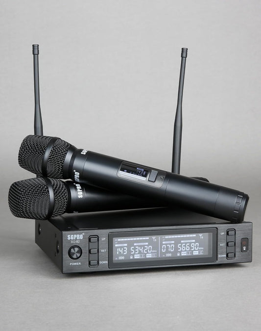 SGPRO SG-82HH Sistema de micrófono inalámbrico de mano doble, 520-5...