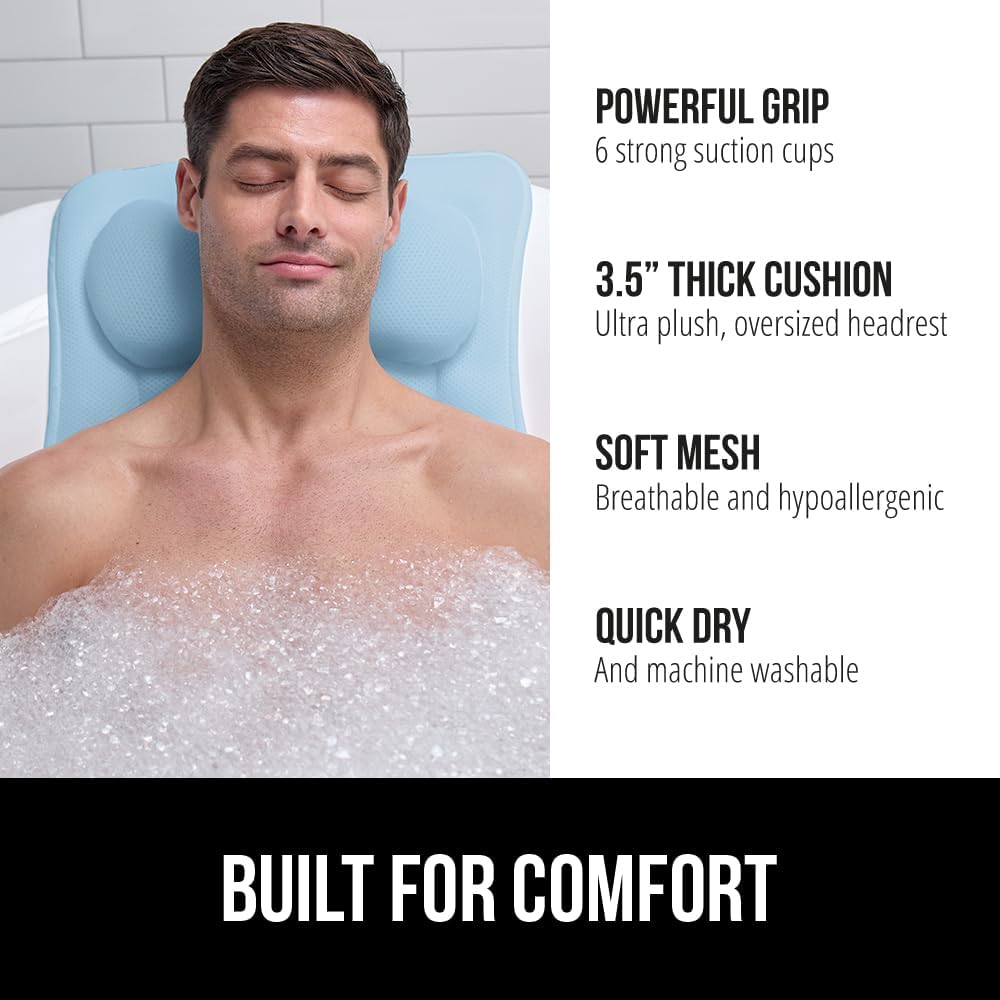 GORILLA GRIP Almohada de baño para bañera, 6 ventosas fuertes, mall...