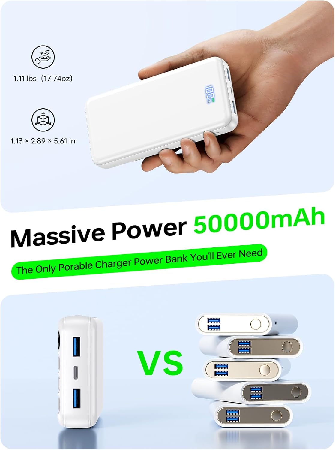 Cargador portátil, cargador de batería de 50000 mAh, cable integrad...