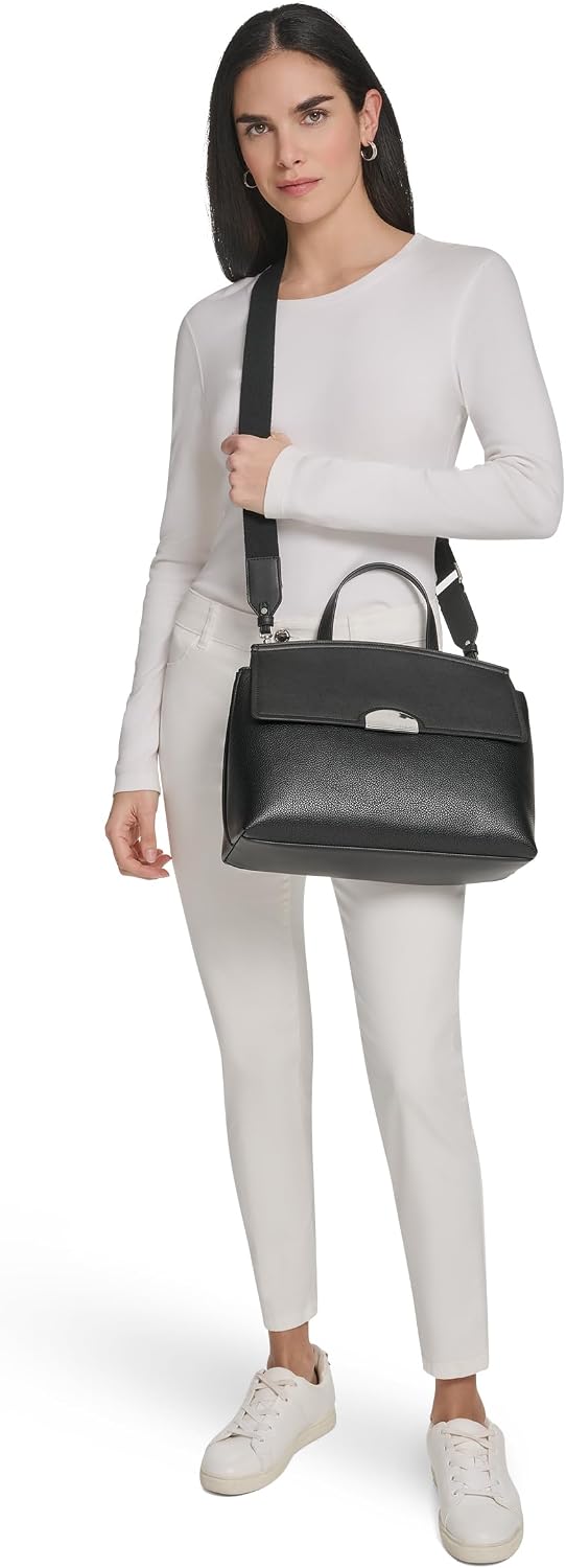 Calvin Klein Arabella - Bolso con asa superior, color negro y plate...