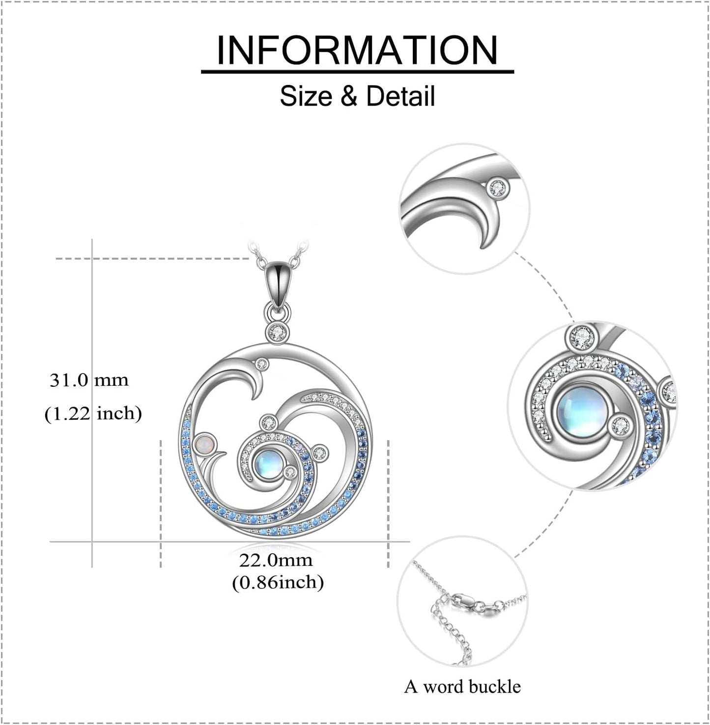 YFN Collar de onda de plata de ley con colgante de ola de océano, j...